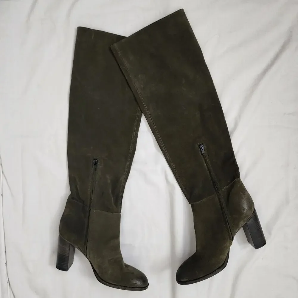 Free People Dakota Slouchy Suede Over The Knee Boots Moss Green EU 40 US 9.5 10